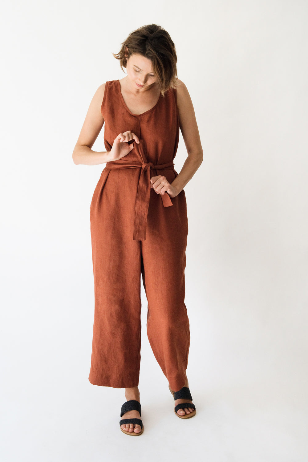 Rust linen jumpsuit best sale